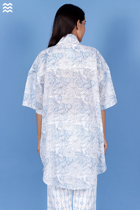 Mulmul Cotton Beach Shirt In Block Print