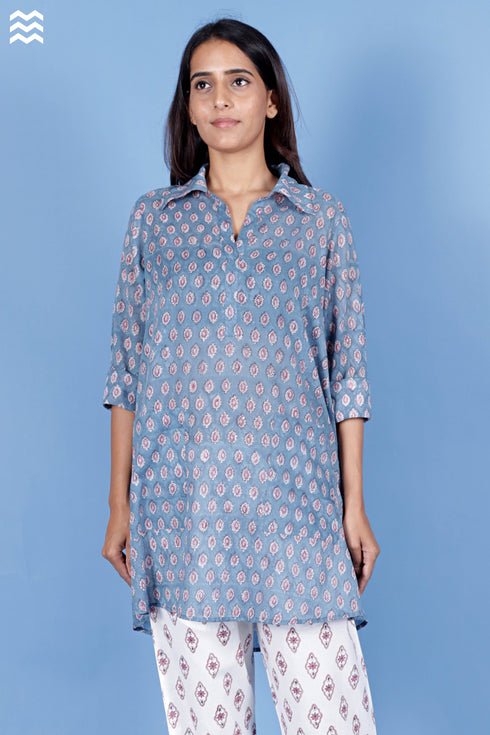 Mulmul Cotton Boyfriend Shirt In Floral Block Print
