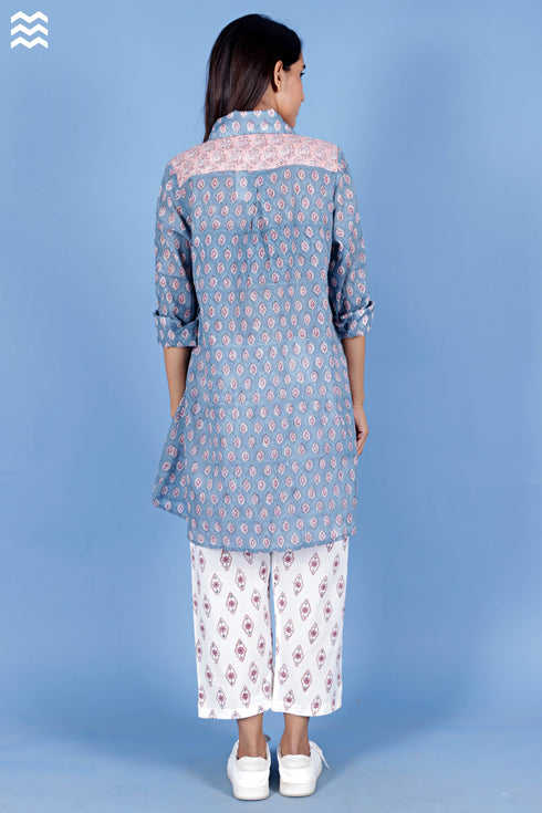 Mulmul Cotton Boyfriend Shirt In Floral Block Print