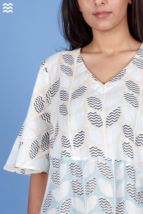 Cotton Panjim Dress In Graphic Block Print