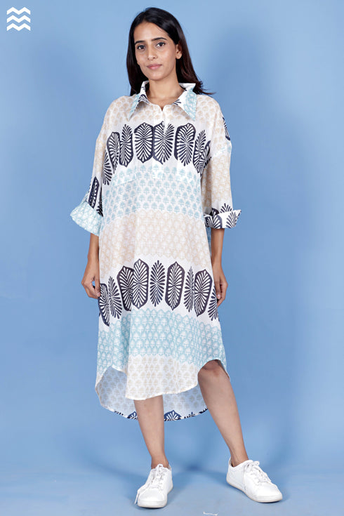 Mulmul Cotton Beach Dress In Block Print