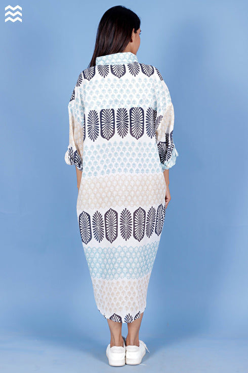 Mulmul Cotton Beach Dress In Block Print