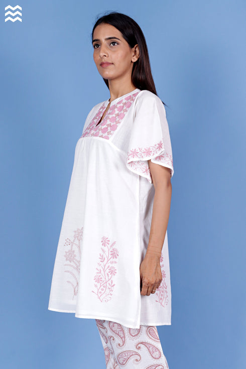 Slub Cotton Butterfly Top With Chikankari Embroidery