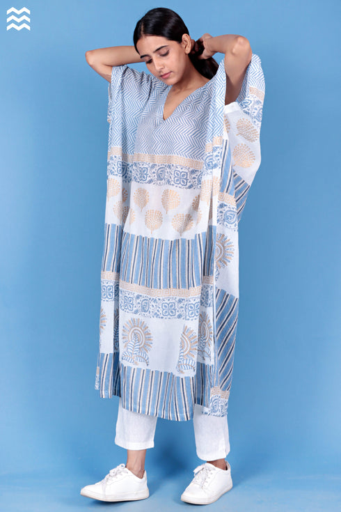 Mulmul Cotton Caftan In Assorted Block Print