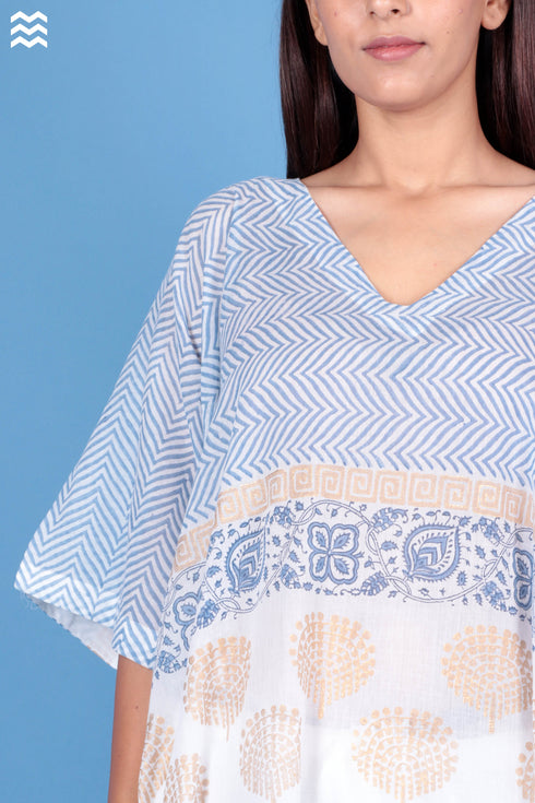 Mulmul Cotton Caftan In Assorted Block Print