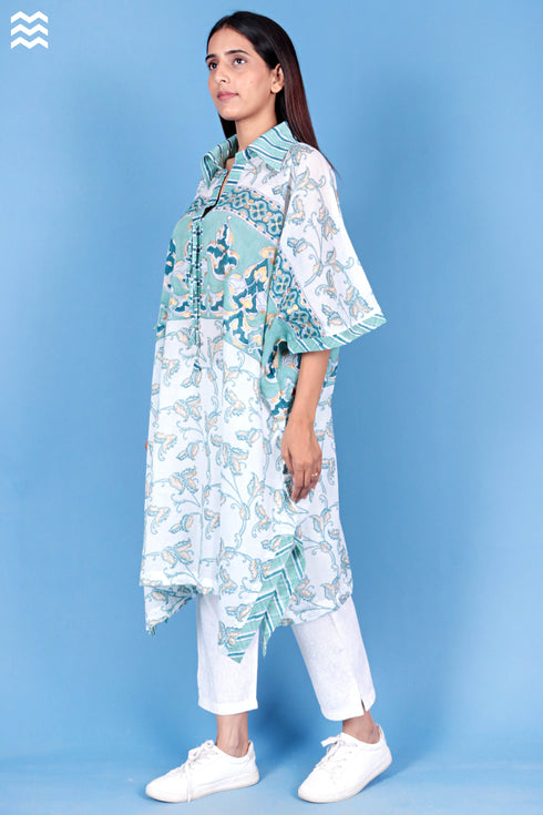 Mulmul Cotton Caftan In Assorted Block Print