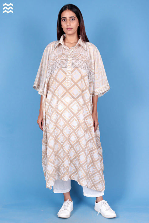 Mulmul Cotton Caftan In Assorted Block Print