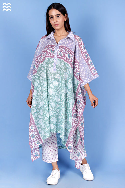 Mulmul Cotton Midi Caftan In Block Print