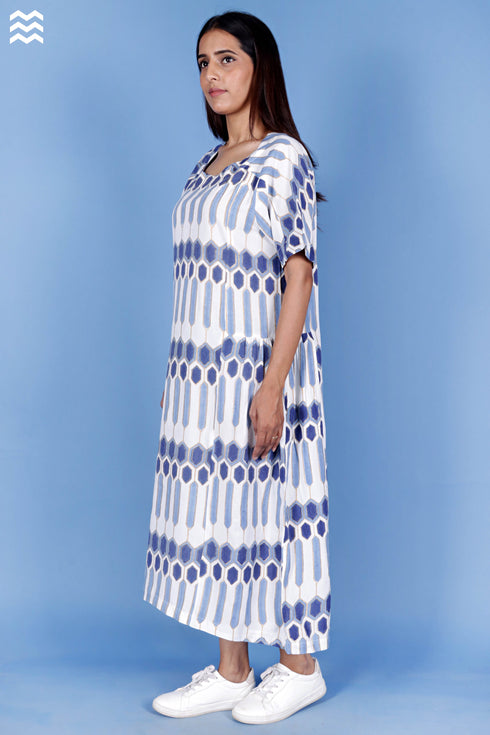 Rayon Foxy Dress In Block Print