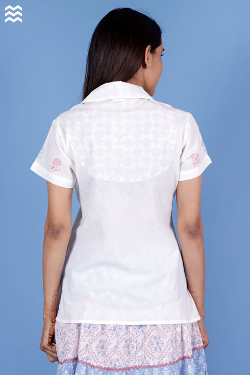 Slub Cotton Dolly Top With Chikankari Embroidery