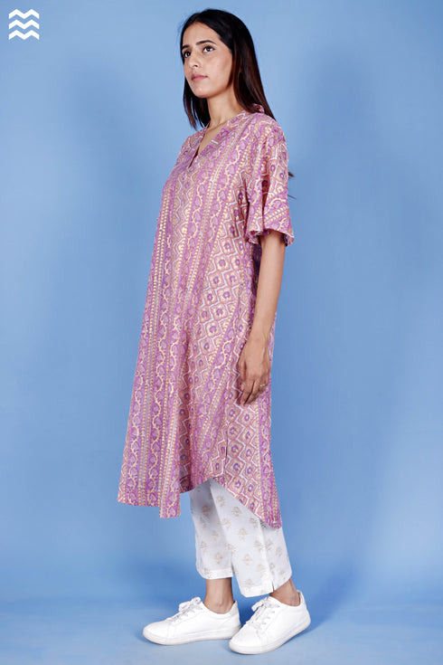 Mulmul Cotton V- Neck Top In Block Print