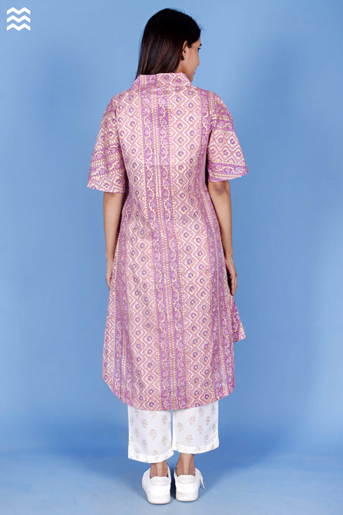 Mulmul Cotton V- Neck Top In Block Print