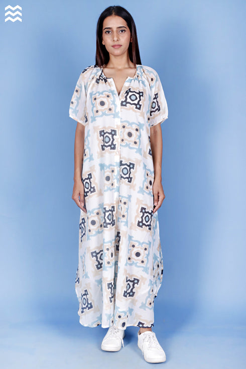 Mulmul Cotton Poiret Top In Block Print