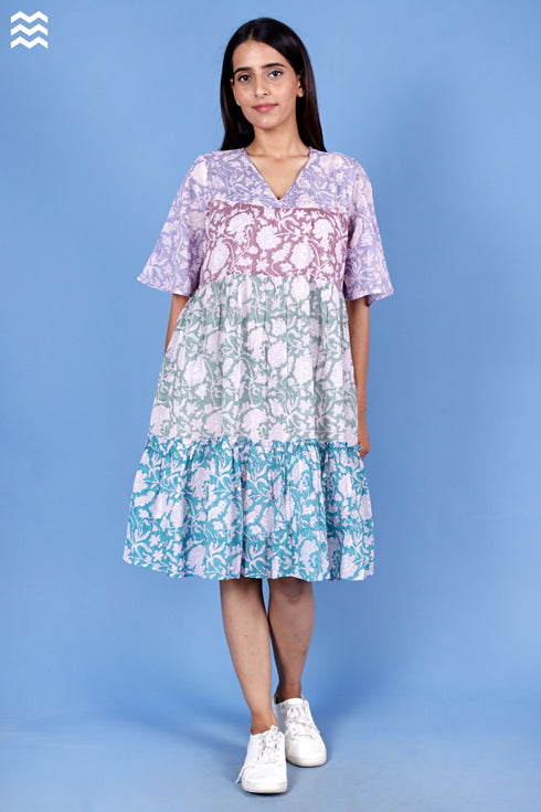 Mulmul Cotton Runway Dress In Block Print