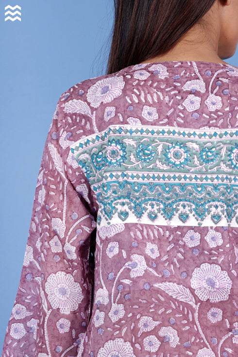 Mulmul Cotton Anu Kurta In Floral Block Print