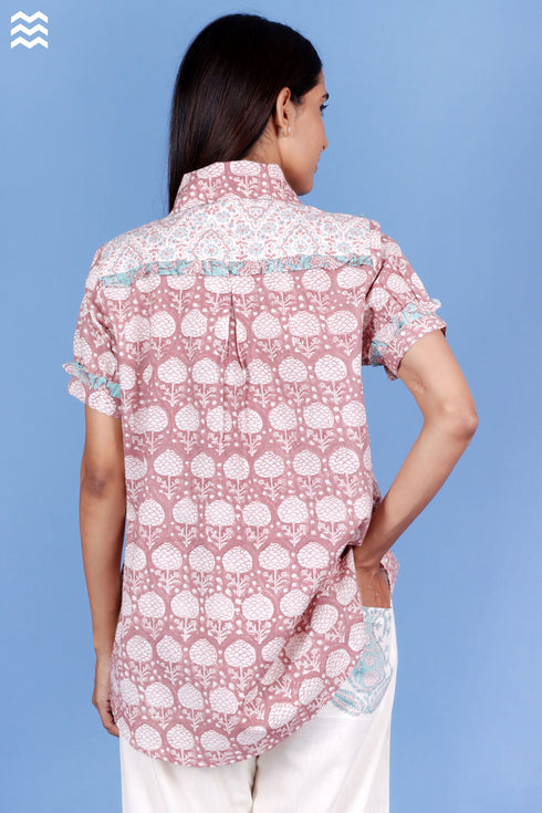 Slub Cotton Frilly Zoom Shirt In Block Print