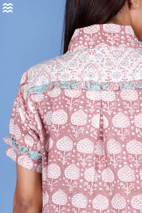 Slub Cotton Frilly Zoom Shirt In Block Print