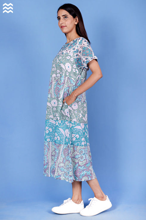 Tiered Dress In Graphic Block Print