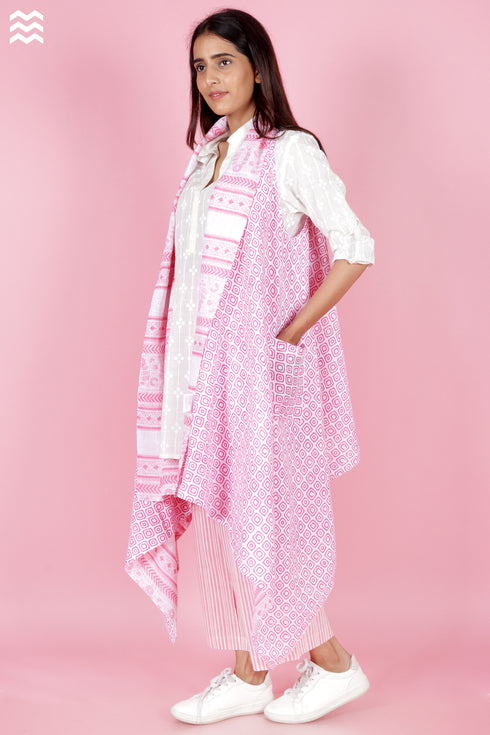 Linen Percy Overlay Jacket In Block Print