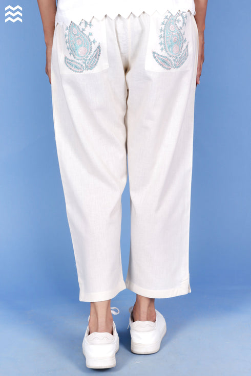 Khaadi Cotton Rose Pant In White Textured Block Print