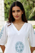Slub Cotton Off White Blue Chikankari Top
