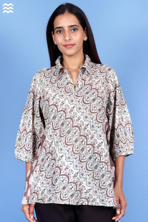 Crepe Cotton Skirt Top in Block Print