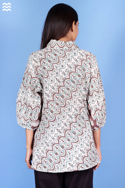 Crepe Cotton Skirt Top in Block Print