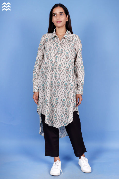 Crepe Cotton Boyfriend Shirt In Block Print