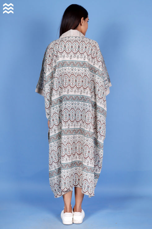 Mulmul Caftan In Block Print