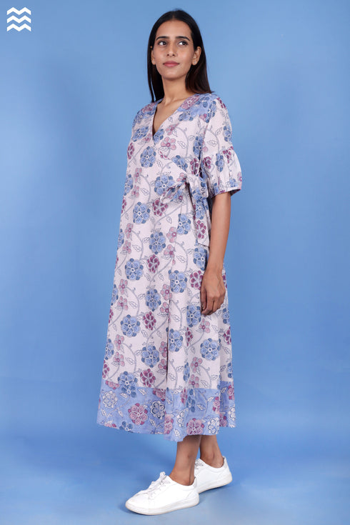 Mulmul Cotton Wrap Dress In Block Print