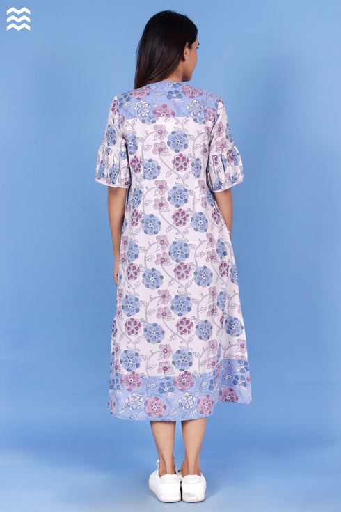 Mulmul Cotton Wrap Dress In Block Print