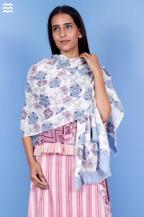 Wool Shaun Stole In Block Print