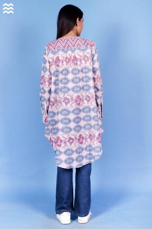 Slub Cotton Full Sleeved Rose Top In Block Print