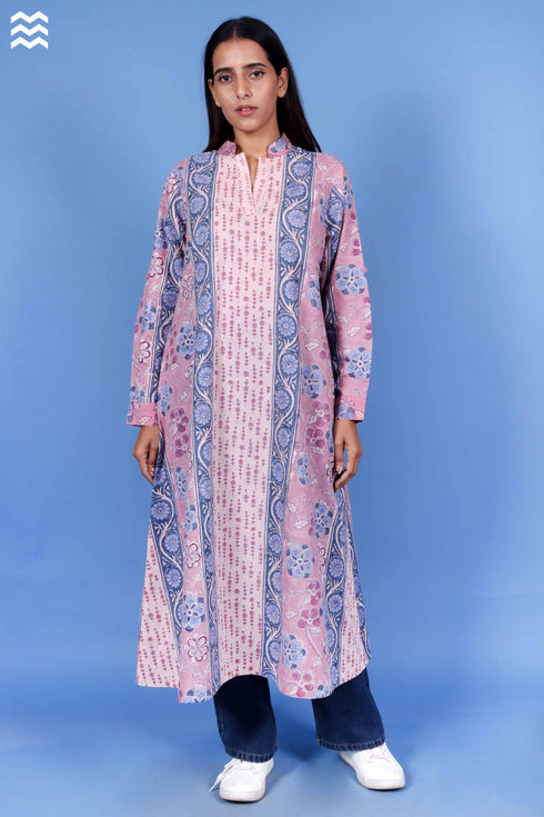 Slub Cotton Boss Kurta In Block Print