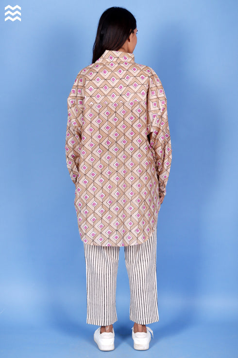 Cotton Silk Beige Mauve Beach Shirt / TOP