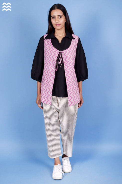 Cambric Cotton Pink Zig-Zag Long Tilda Sleeveless Jacket