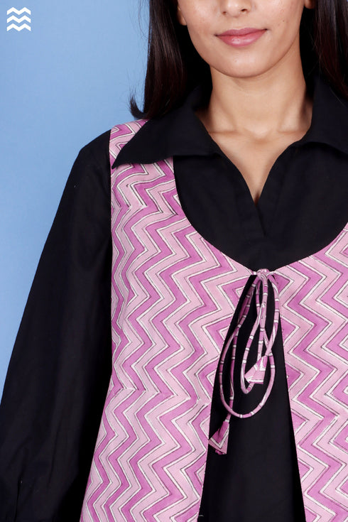 Cambric Cotton Pink Zig-Zag Long Tilda Sleeveless Jacket