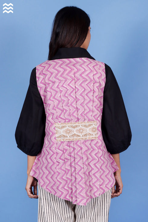 Cambric Cotton Pink Zig-Zag Long Tilda Sleeveless Jacket