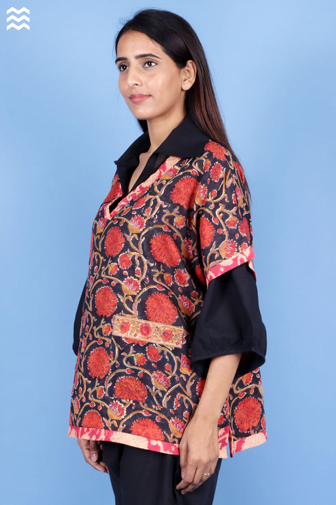 Mulmul Cotton Boxy Vest in Block Print