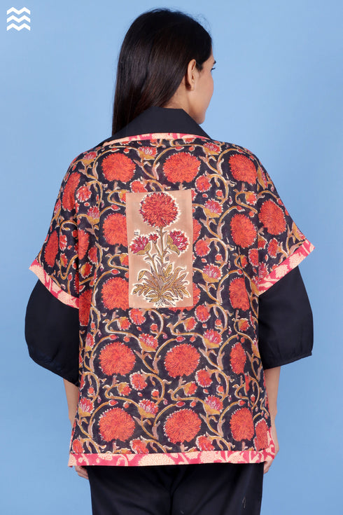 Mulmul Cotton Boxy Vest in Block Print