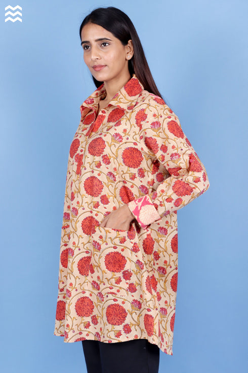 Cambric Cotton Boyfriend Shirt In Block Print