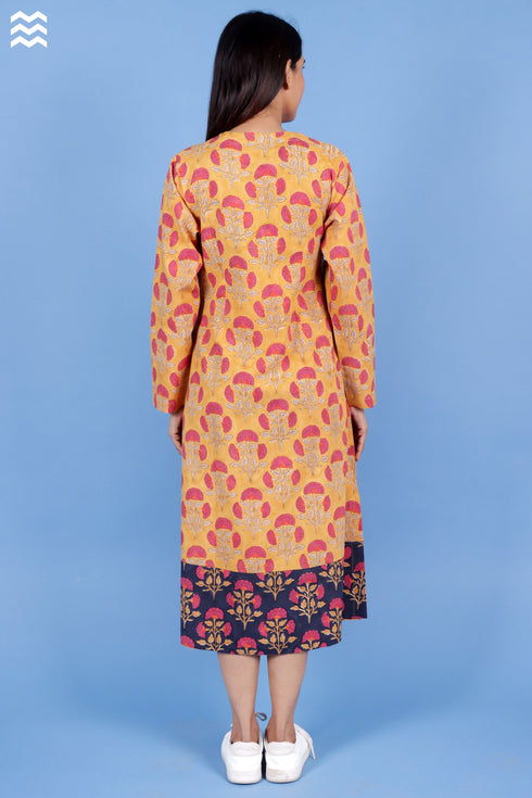 Cambric Cotton Wrap Dress In Block Print