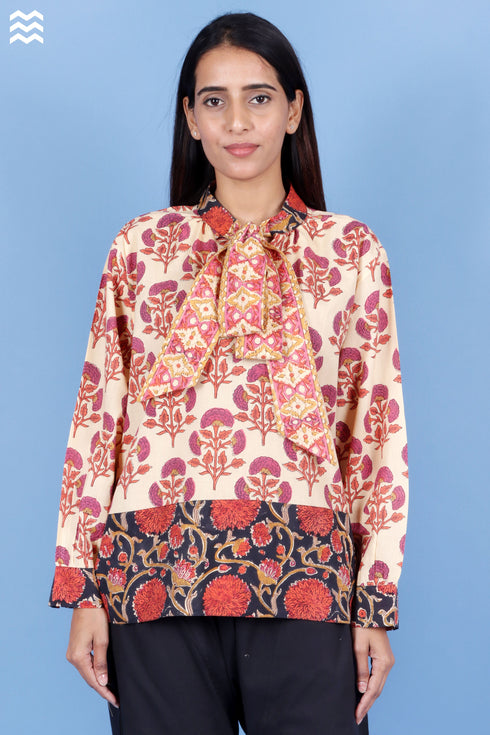 Cambric Cotton Patricia Top In Block Print