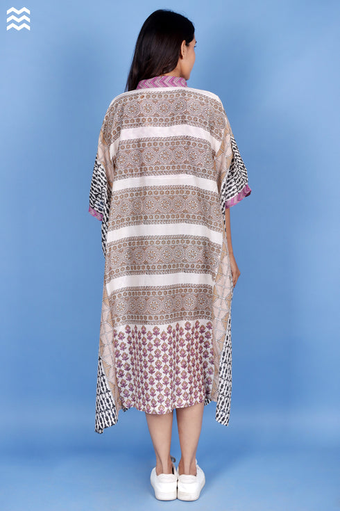 Cotton Silk Ivory Printed Caftan