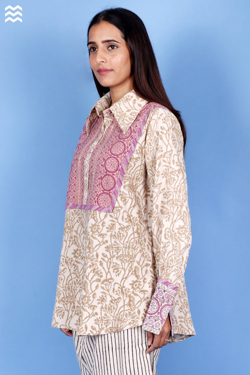 Rayon Beige-Pink Zoom Shirt / Top