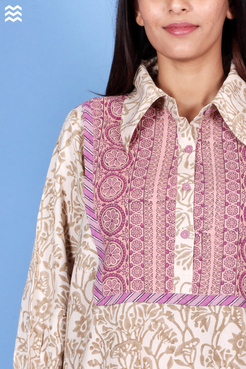 Rayon Beige-Pink Zoom Shirt / Top