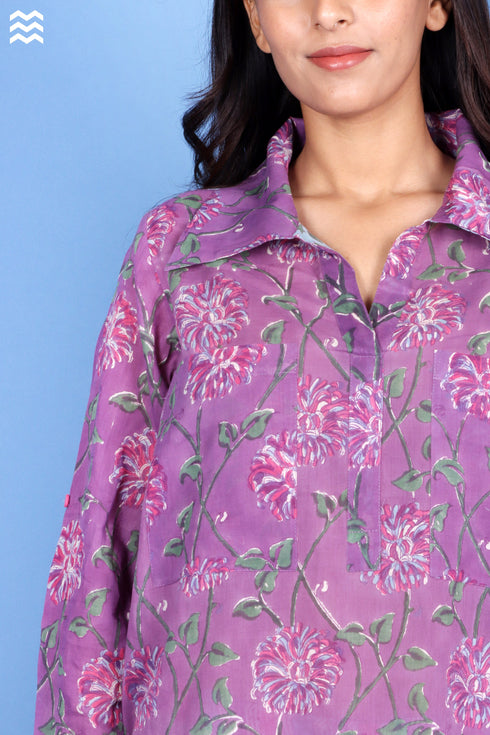 Mulmul Cotton Mauve Boyfriend Shirt Long