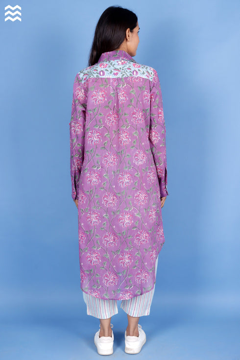 Mulmul Cotton Mauve Boyfriend Shirt Long