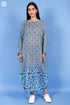 Mulmul Cotton Slate Blue Boho Dress In Block Print