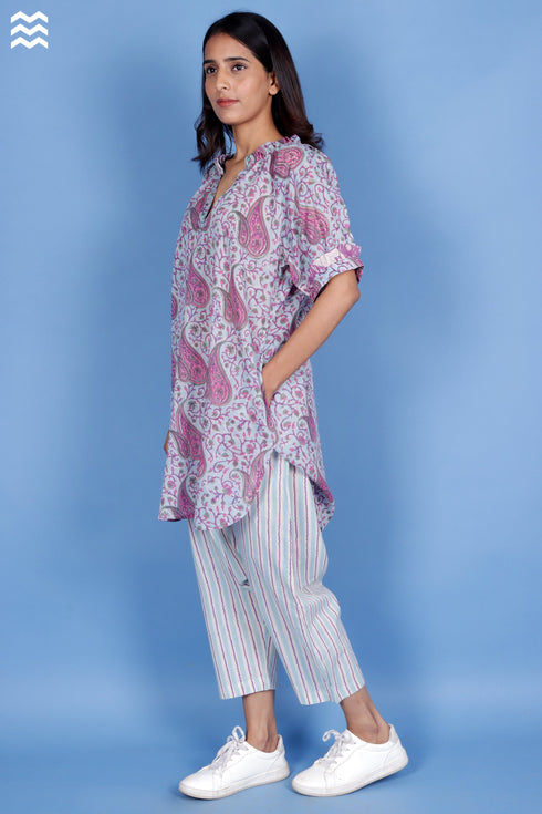 Mulmul Cotton Pioret short Top In Block Print